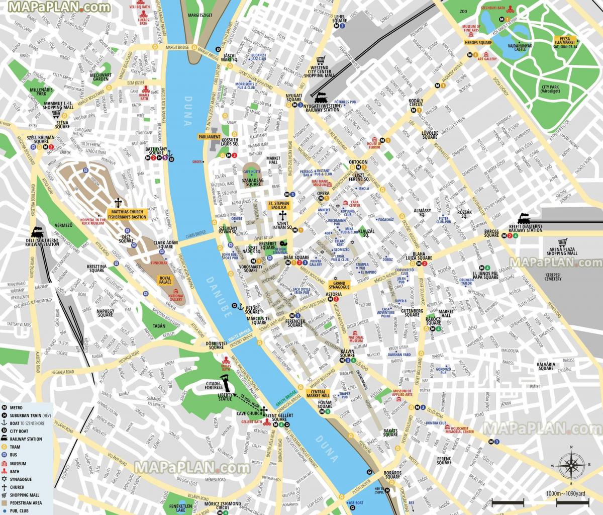 ブダペスト市内中心部の地図